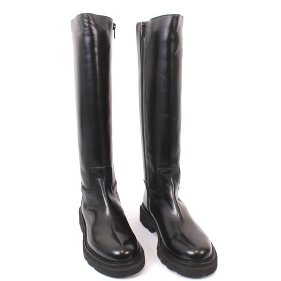 Luca Grossi 234n Black Leather Zip-Up Knee High Platform Boots - Picture 2 of 8